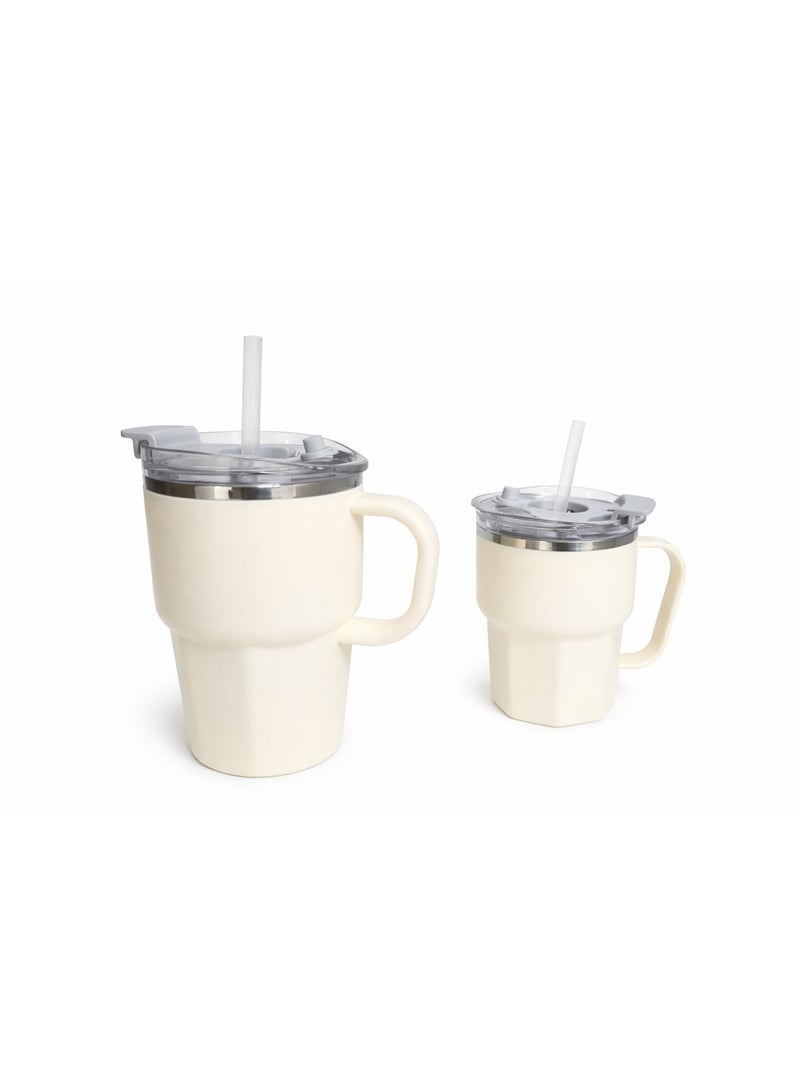 Set of 2 Rust-Resistant Insulated Stainless Steel Mugs (420ml + 560ml) with Airtight Lid & Handle – Keeps Drinks Hot & Cold - Image 1